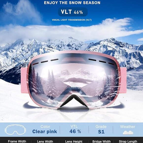 Snow Goggles with Anti Fog and UV Protection Over Glasses 2 Pack - Picture 6 of 10